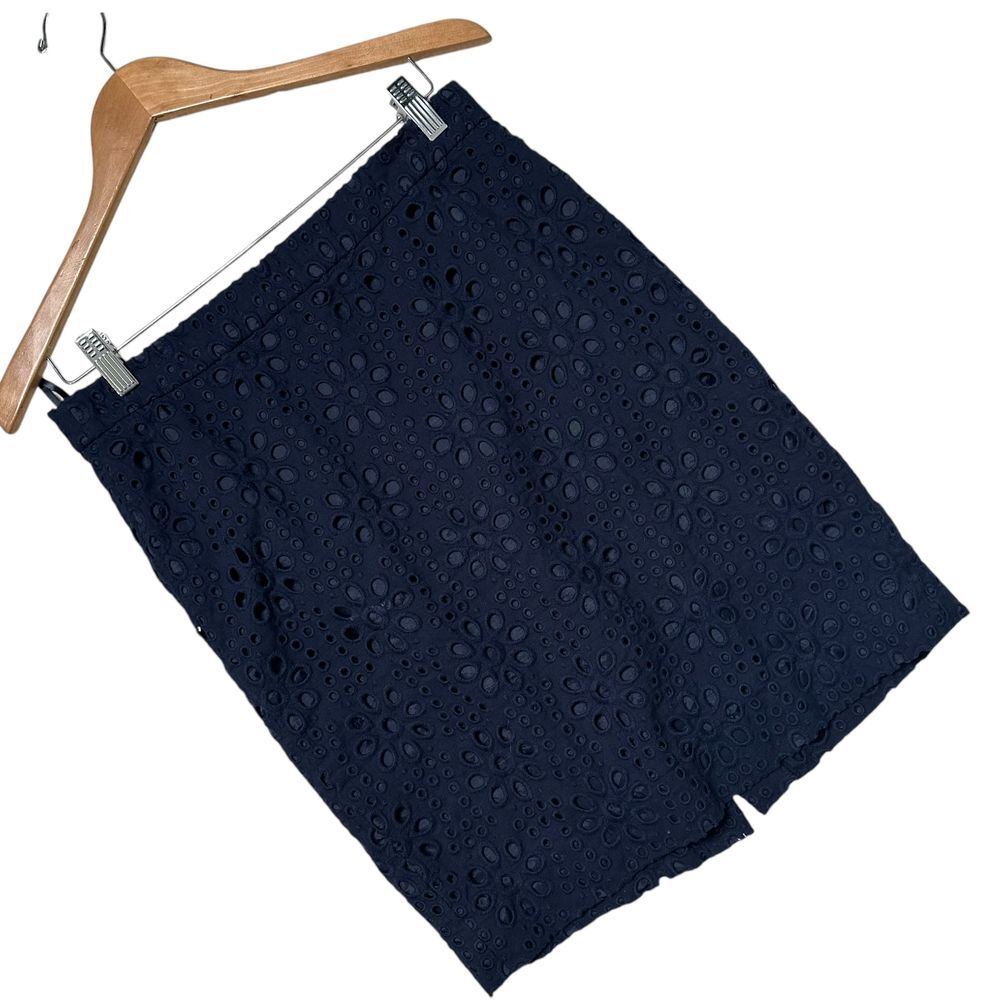 J‎ Crew Eyelet Skirt Size 6 Blue The Pencil Floral Print Short Office Siren Prep
